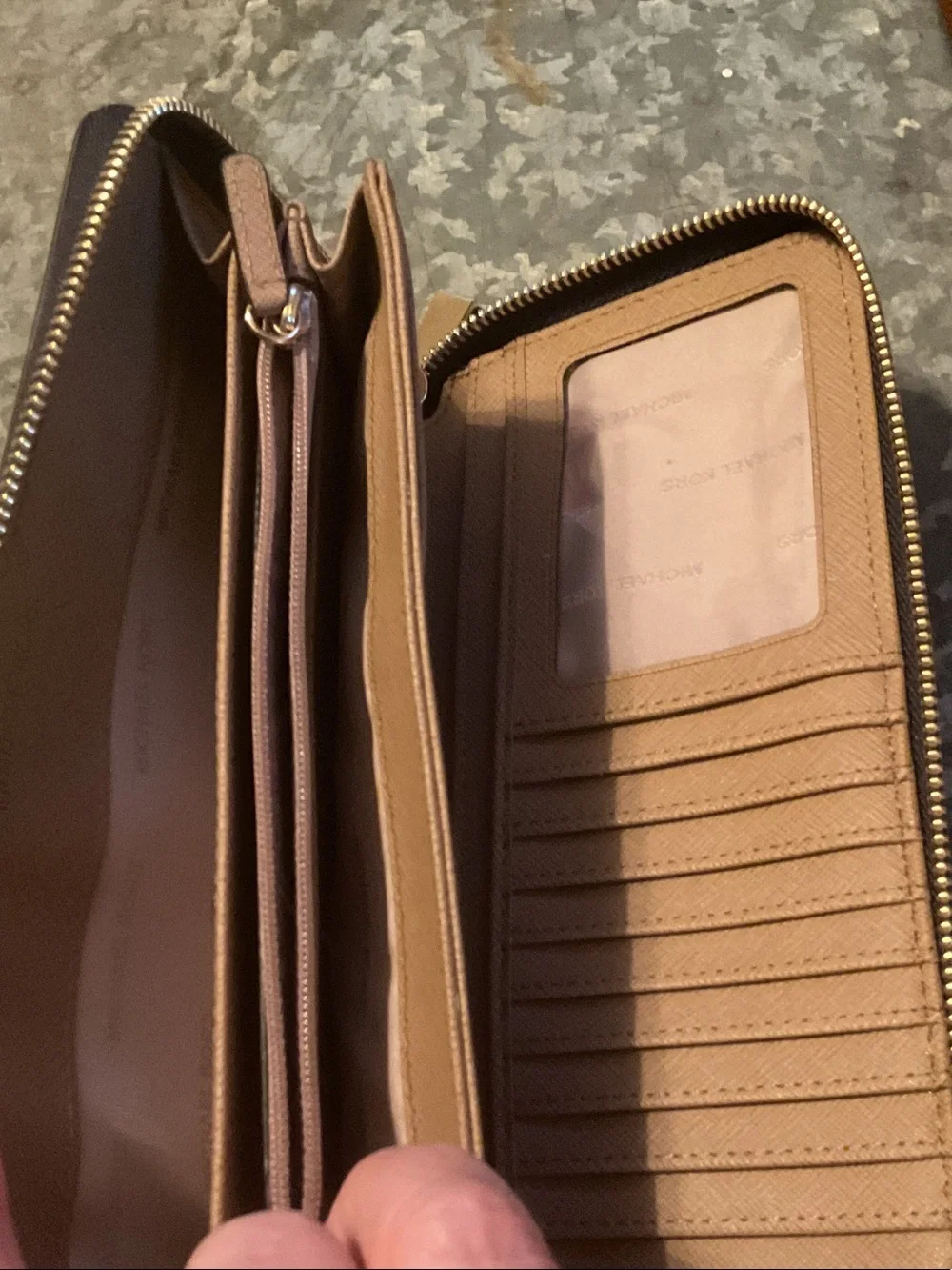 Michael Kors  Navy Pebbled Zip-Around Wallet with Gold Logo